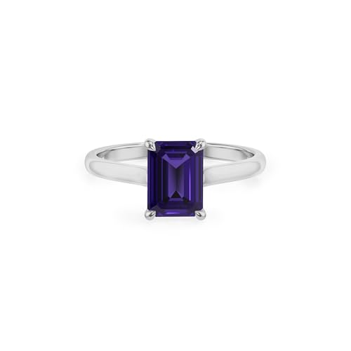 Lab Grown Tanzanite Emerald-Cut Solitaire Engagement Rings for Women in Silver/Gold, December Birthstone Jewelry Gifts for Her Birthday, Anniversary, Wedding, Christmas, Mothers Day, Valentines