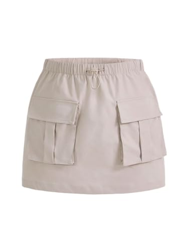 Womens' Solid Color Pocket Drawstring Waist Cargo Skirt Casual Mini Skirts for Women