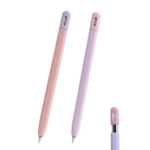 B-JWYFY Paquete de 2 fundas de silicona para Apple Pencil USB C, funda delgada duradera, agarre ligero para Apple Pencil de 3ª generación, accesorios de protección (rosa y morado)