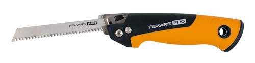 Fiskars Pro Scie pliante compacte, 2 lames de scie incluses, Longueur de la lame : 15 cm, 13 TPI et 24 TPI, Noir/orange, PowerTooth, 1062934