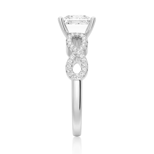 MSBLUE® Moissanite Engagement Ring, 1.5CT Twisted Infinity Vintage Pavé Princess Cut, 14K Gold Vermeil, Rhodium Finish4