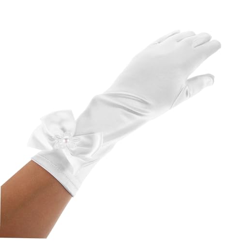 NOLITOY 1Pair Satin Princess Gloves for Elegant Long Lace Gloves with Bow for Flower for Tea Parties Weddings and Special Occasions Soft Comfortable and Stylish3