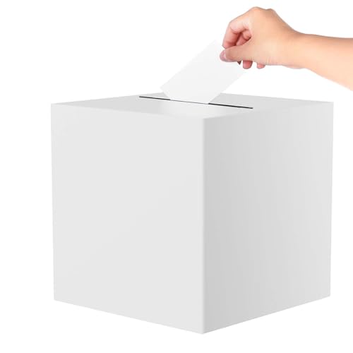 AHQiZFX Caixa de presente de casamento, caixa de presente branca, caixa de cartões de casamento com ranhura, 22 x 22 cm, caixa de cartões de casamento, caixa branca, caixa de cartões de felicitação,