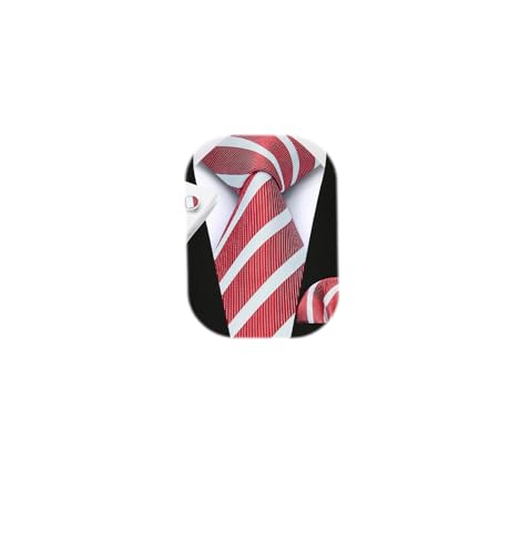 Image of Enlision Mens Ties Stripe Tie and Pocket Square Set Classic Formal Woven Neckties Handkerchief Cufflinks Wedding