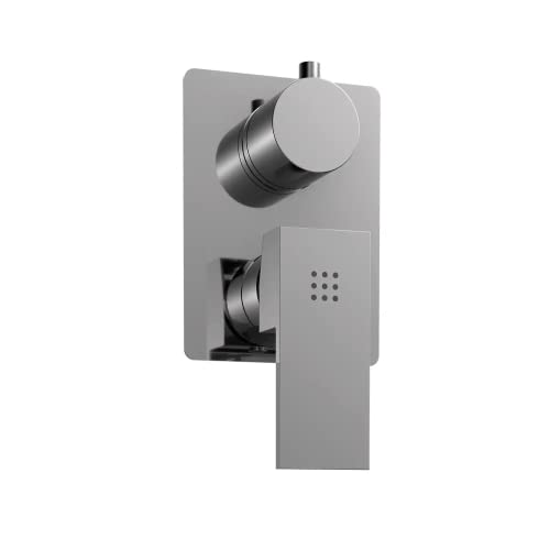 Rubinetto per il Bagno Miscelatore per Doccia Ad Incasso Con Deviatore Interamente in Ottone con Finitura Cromato Design Squadrato Moderno modello Grace