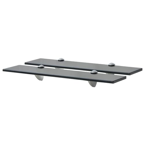 Vopese Estantes flotantes 2 Unidades Vidrio 8 mm 50x20 cm,Estanteria Ducha Cristal Baldas Flotantes Pared Repisas Estantes de Almacenamiento para Salon, Dormitorio, Baño Negro