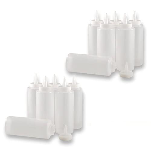 TrueCraftware-Set of 12 Squeeze Condiment Dispensing Bottles 12 oz Clear- Plastic Squeeze Bottle For Sauces Spreads Ketchup Mustard Mayo