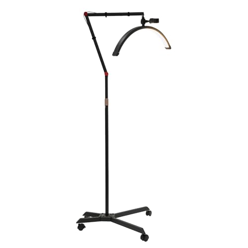 DOPBENT Lámpara de pie de media luna, 36 W, altura regulable, luz de párpados giratoria con soporte para teléfono móvil, luz LED extensible, doble control, color negro