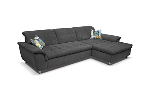 Kabs Polsterwelt Eckcouch Drenchia 279 x 81 x 162 cm grau Mikrofaser Ottomane rechts l-Form Sofa Rücken echt mit Federkern Wohnzimmer Cover