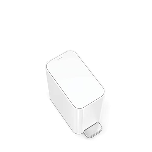 Image of simplehuman Slim Step Can, 5L / 1.3 Gallon Compact Bathroom Trash Can, Liner Pocket, Sleek Internal Hinge, 150,000-Step All-Steel Pedal, Lid Shox Silent Close, White Steel