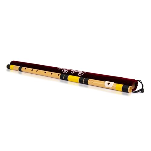 Image of Radhe Flutes | E Natural Right Handed Base Bansuri | Tuned With Tanpura A=440Hz | PVC Flute + Velvet Cover + Hindi & English Flute Lessons | PERENT (Beige Flute With Black & Yellow Threads)