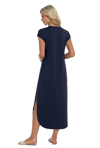 Image of HiMONE Beach Vacation Dresses for Women 2025 Sundress Cap Sleeves Casual Maxi Beach Dress with Pockets XS-2XL