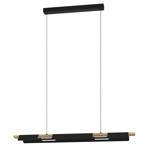 Eglo LED lámpara de suspensión Ermua, iluminación colgante regulable, luz colgante de metal, madera y plástico, de mesa de comedor en negro, marrón y blanco