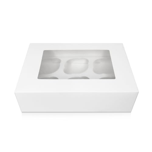 FALGUN 10 x Premium White 6 Hole Cavity Cupcake Boxes with Window and Inserts (6 Holes)