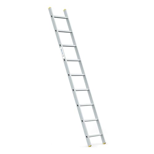 Escalera simple StablePro 9 peldaños de aluminio, ligera y duradera, altura máxima de trabajo 3,47 m, garantía de 5 años, carga máxima 150 kg, Hostrom