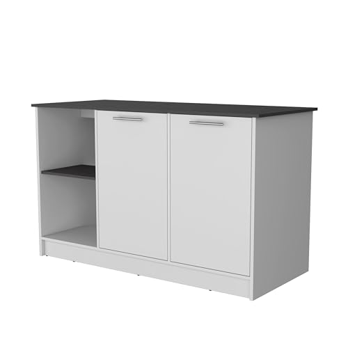 FM FURNITURE Mercury Kitchen Island,White/Onyx