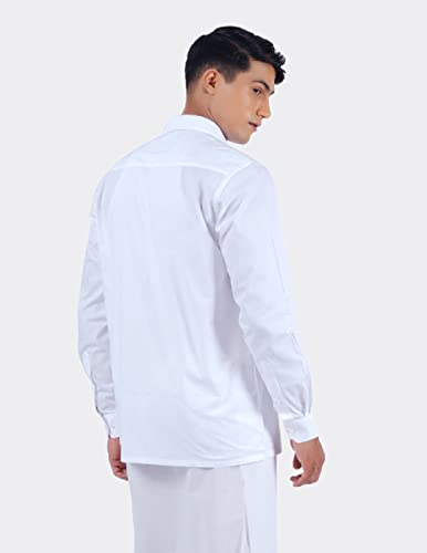 Image of RAMRAJ COTTON Men White Cotton Full Sleeve Collared Shirt