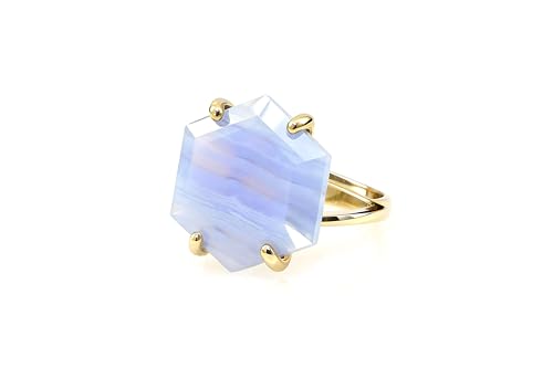 Bague en Agate Dentelle Hexagonale et Anneau Doré Fait Main