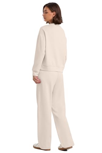Image of WIHOLL Two Piece Sets for Women Fall Outfits Lounge Sets Mock Neck Tops Wide Leg Pants Vacation Travel Airport Outfits