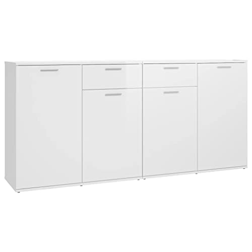 vidaXL Buffet Armoire Latérale Meuble de Rangement Armoire de Rangement avec 4 Portes et 2 Tiroirs Intérieur Blanc Brillant 160x36x75 cm Aggloméré