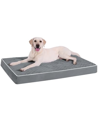 KSIIA Cuccia Cane Interno Taglia Grande, 104x68x8cm, Cuccia per Cani Ortopedico, Letto per Cani Sfoderabile e Lavabile, Cuscino Cane Impermeabile, Base Antiscivolo, Grigio scuro