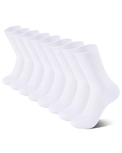 Image of Somaibo 8 Pairs Kids Socks for Boys Girls Crew Dress Athletic Socks Soft Cotton Seamless Cushioned School Sock