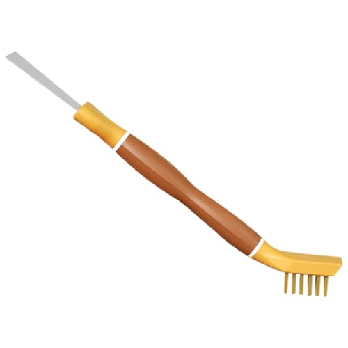 IMIKEYA Cepillo de Limpieza de Cocina Multifuncional, Raspador Doble Cabezal de Acero Inoxidable, Espátula Amarilla para Estufa y Frigorífico, Herramienta Práctica para Limpieza Detallada