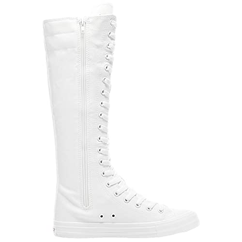 ANUFER Girls Women Fashion Canvas Knee Boots Pure Black Zip Dance Boots3