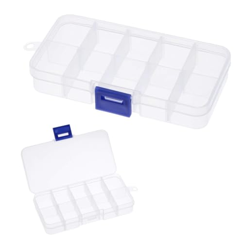 LEEQ 2pcs Transparente Cajas Almacenaje Plastico - Caja Organizadoras Plastico con 10 Compartimentos Ajustables para Guardar Tornillos, Pendientes, Cuentas, Material de Oficina Ordenado