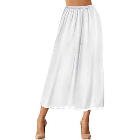 Jadive Women's Satin Half Slip Lace Long Underskirt Skirt Slip Long Slips for Dresses Lingerie Long Skirt (White,L) Cover