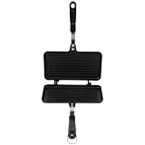 BESPORTBLE Sandwicheras de Doble Cara Antiadherentes Sartén para Sándwiches Calientes Mango Largo Utensilio para Desayunos y Hornear Apto para Cocina a Gas Bandeja Compacta para Uso