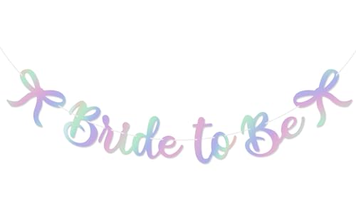 Image of Bride to Be Banner, Iridescent Bride to Be Bow Glitter Bachelorette Banner
