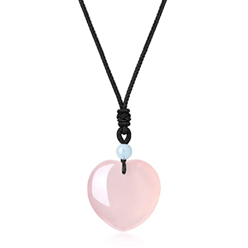 Collier quartz rose femme avec pendentif cœur en pierre naturelle