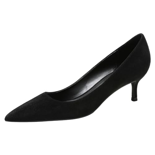 Jamron Damen Samt 5CM High Heels Elegant Spitze Zehen Pumps Büro Arbeitsschuhe Schwarz SN0711129-1 EU38
