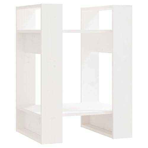 hliofuir Bibliothèque en pin massif - Petite étagère - 41 x 35 x 57 cm - Blanc - Étagère stable comme séparateur de pièce pour salon et couloir -...