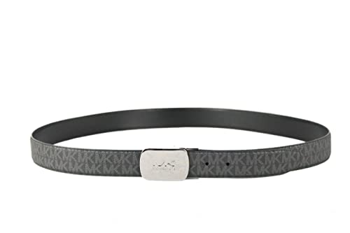 Michael Kors Men's Cut to Fit Reversible PVC Leather MK Plaque Belt (Black)