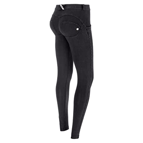 Freddy WR.UP Damen Push-Up Jeans - Regular Waist Super Skinny - Schwarz - Schwarze Nähte Größe XL