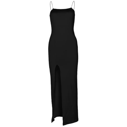Robe longue à col carré et bretelles spaghetti pour soirée