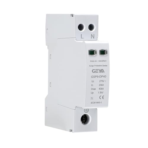 GEYA Protector contra sobretensiones Protección contra Rayos de Baja tensión Dispositivo de pararrayos 20-40KA SPD (1P+N,AC275V)