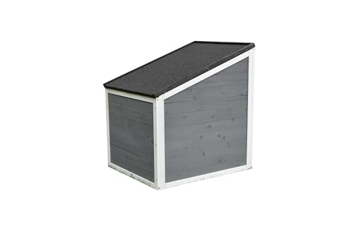 Relaxdays Hundehütte, Holz, wetterfest, klappbares Schrägdach, Hundehaus für kleine Hunde, HBT: 77x71x58 cm, grau/weiß