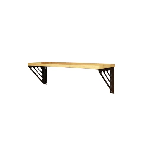 Image of Wall Shelf with Wooden Top Black|White Iron Brackets Storage Rack|Industrial Wall-Mounted Floating Shelf for Living Room,Kitchen,Bathroom (Black Lines Large)