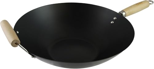 Wok de acero al carbono 13.7 pulgadas con mango de madera miniatura 4
