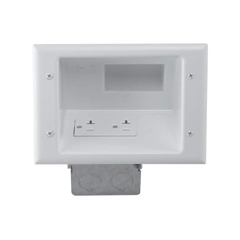 DATA COMM Electronics 45-0072-WH Commercial Grade Recessed AV/HDMI Cable Conceal Plate with 20 Amp Dual Power Receptacle Cover