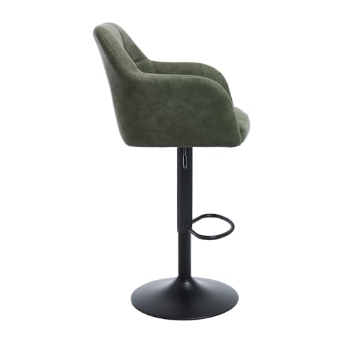 Butacos ajustables de barra, juego de 4 unidades, taburetes giratorios con respaldo y brazos, altura regulable de 24'' a 33'', tapizados en cuero sintético, estilo moderno para cocina, bar o comedor, color verde miniatura 6