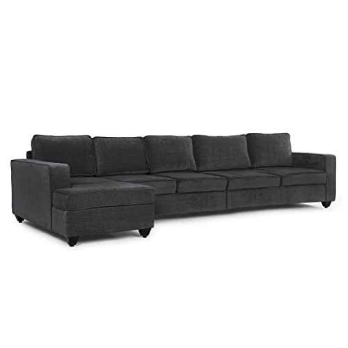 Image of Wakefit Sofa Set | 3 Year Warranty | Sofa 3 Seater, 3 Seater Sofa for Living Room, Wooden Sofa Set, 4 Seater + Left Aligned, Sofa for Living Room - Napper(Malphino : Smoke Grey)