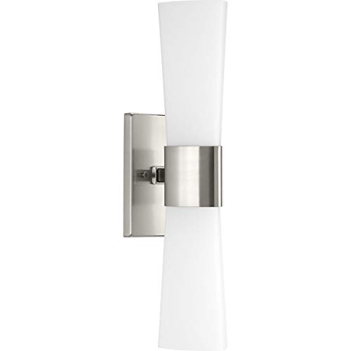 Progress Lighting P300062-009 Zura Collection Etched Opal Glass Modern Bath Vanity Light, 2-Light, Brushed Nickel