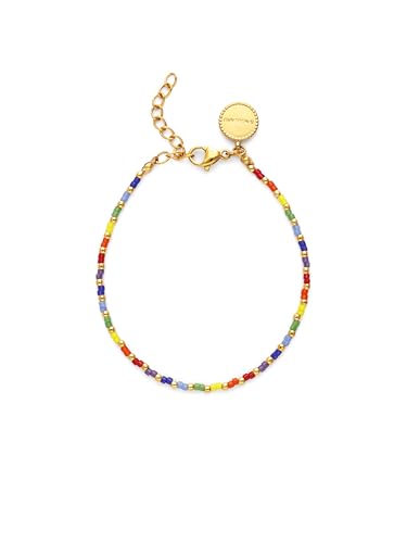 SINGULARU - Pulsera Rainbow Colors. Acero con Baño en Oro de 18 Kt y Vidrio. Joyas Para Mujer.