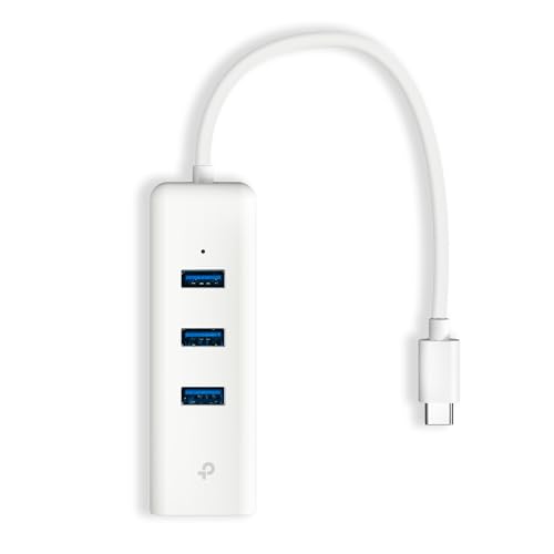 TP-Link UE330C USB-C 3.0 to Ethernet Adapter | Portable 3-Port USB-A 3.0 Hub w/ 1 Gigabit RJ45 Ethernet Port | Laptop Network Adapter | Plug & Play | Supports Win 7/8/8.1/10/11, Mac OS X (10.9-10.15)