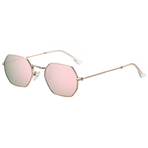 Small Octagonal Polarized Sunglasses for Women Men Classic Retro Trendy Metal Frame Polygon Sun Glasses FZN3556
