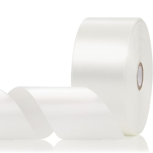 Aoropo White Ribbon 2 Inch 60 Yards White Satin Ribbon for Flower Bouquet Crafts Gift Wrapping Birthday Party Bows Wedding and Festival Decor